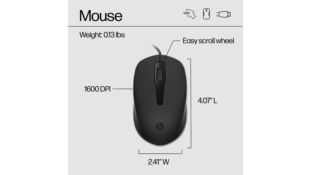 HP 150 USB Wired Chiclet Keyboard & Mouse Combo for Desktop & Laptop